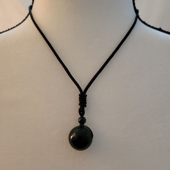 Obsidian Stone Necklace Chain Length 18" & Adjustable - Picture 2 of 3